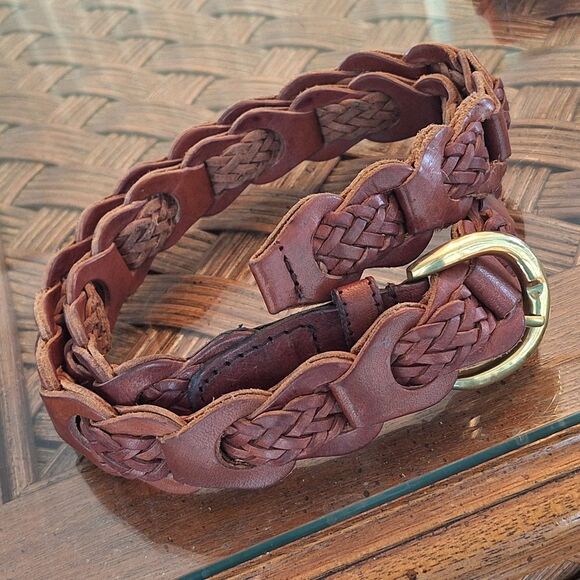Vintage Classic Aimee Lynn Large Leather Belt Woven Braided Antique Brown 90's - Picture 16 of 16